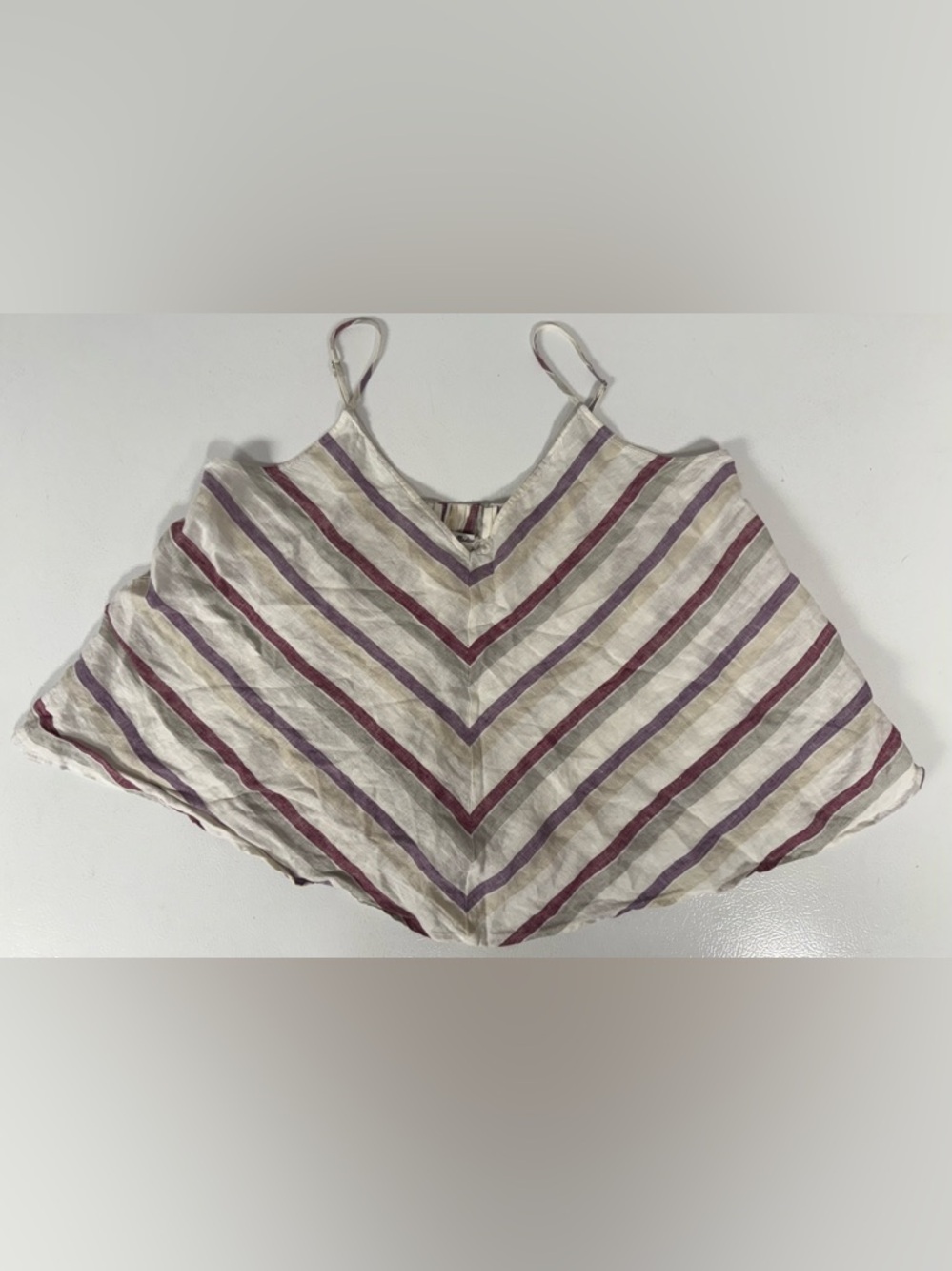 Madewell Linen Flowy Strappy Cami Tank Top V-Neck Striped Pastels Feminine Large